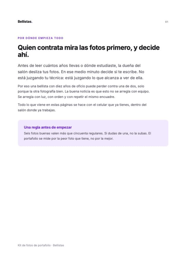 Página del kit sobre la luz, con las tres reglas en orden de importancia.